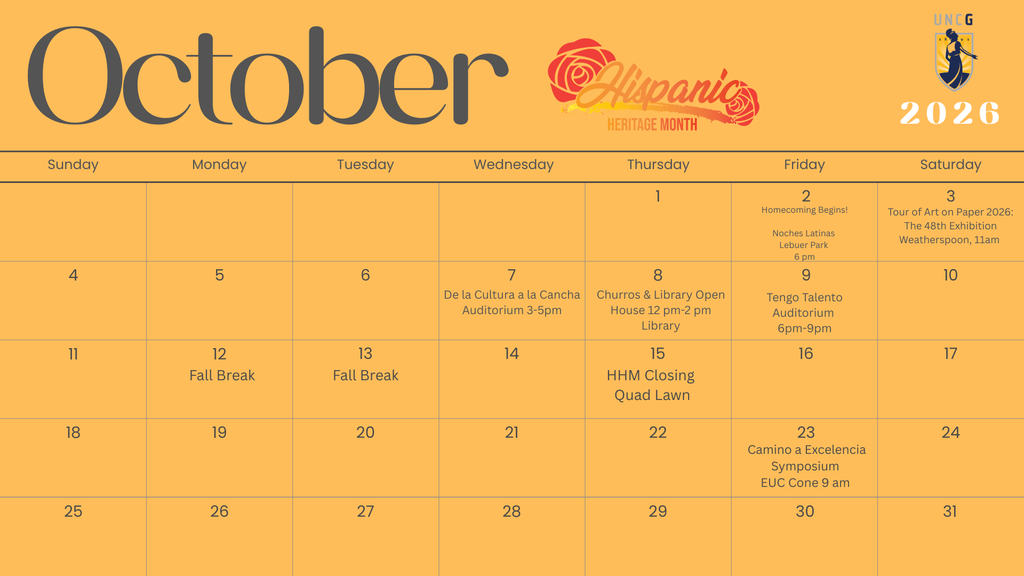graphic of Hispanic Heritage month calendar - September. event details below.